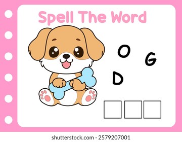 spell the word of dog . cute little dog 