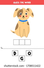 Spell the word dog. Educational worksheet for kids. English grammar.