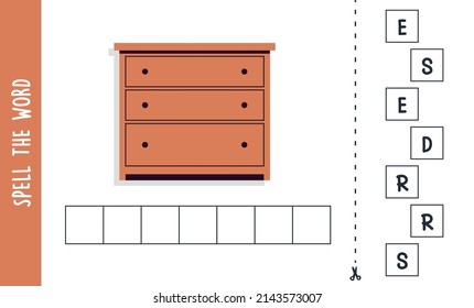 Spell the word dresser and spelling concept for kids flat vector illustration.
