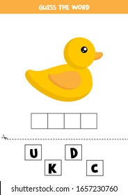 Spell the word duck. Educational and logical game for kids.