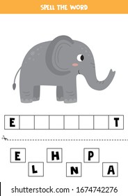 Escribe la palabra elefante.Juego educativo para niños. Apunta a leer.