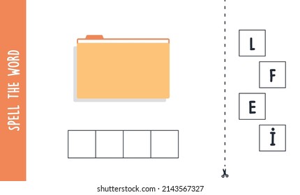 Spell the word file and spelling concept for kids flat vector illustration.
