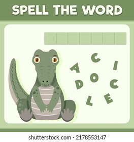 Spell word game with word crocodile illustration