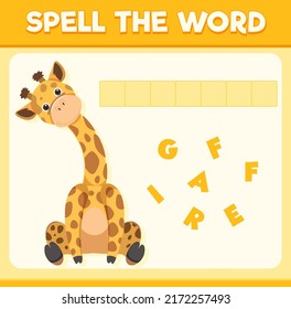 Spell word game with word giraffe illustration