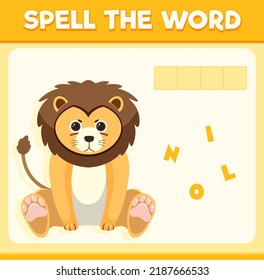 Spell word game with word lion illustration