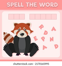 Spell word game with word red panda illustration