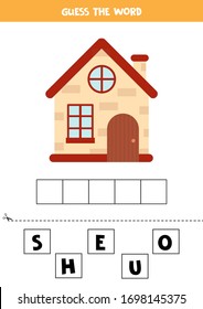 Spell the word house. Educational worksheet for kids. Printable game.