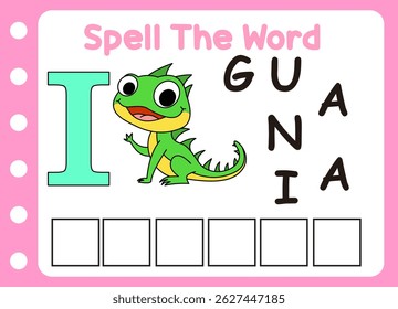 spell the word of iguana . cute little fox with letter of H  
