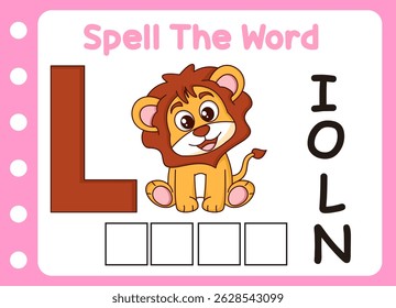 spell the word of lion  . cute little lion with letter of l  