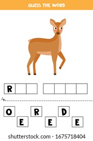 Spell the word roe deer. Educational game for kids.