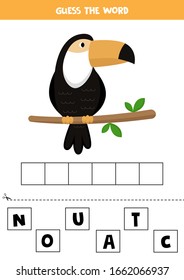 Spell the word toucan. Elementary crossword for kids. Spelling game.