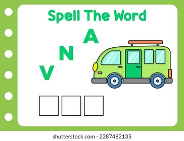 spell the word for van cartoon vector