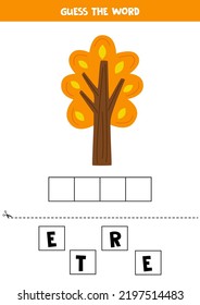 Spell the word. Vector illustration of autumn tree. Spelling game for kids. 