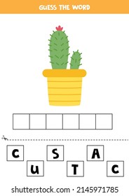 Spell the word. Vector illustration of cactus in pot. Spelling game for kids. 