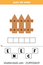 Spell the word. Vector illustration of cartoon fence. Spelling game for kids.