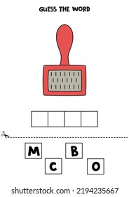 Spell the word. Vector illustration of cartoon red comb. Spelling game for kids. 