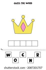 Spell the word. Vector illustration of cute crown. Spelling game for kids. 