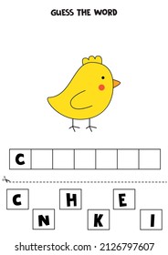 Spell the word. Vector illustration of cute chicken. Spelling game for kids. 