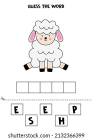 Spell the word. Vector illustration of cute sheep. Spelling game for kids. 