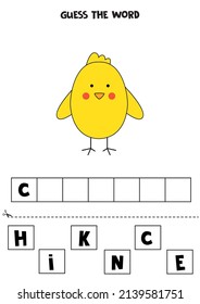Spell the word. Vector illustration of cute chicken. Spelling game for kids. 