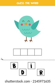 Spell the word. Vector illustration of cute bird. Spelling game for kids. 