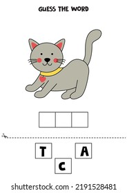 Spell The Word. Vector Illustration Of Cute Cat. Spelling Game For Kids. 