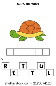 Spell the word. Vector illustration of cute turtle. Spelling game for kids. 