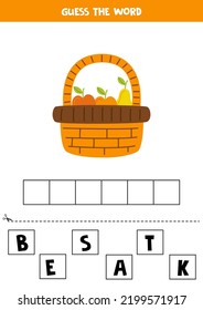 Spell the word. Vector illustration of cute basket. Spelling game for kids. 