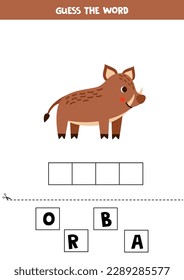 Spell the word. Vector illustration of cute cartoon boar. Spelling game for kids. 