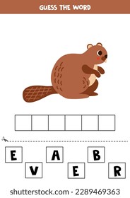 Spell the word. Vector illustration of cute cartoon beaver. Spelling game for kids. 