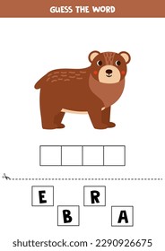 Spell the word. Vector illustration of cute cartoon bear. Spelling game for kids. 
