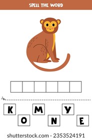 Spell the word. Vector illustration of cute cartoon monkey. Spelling game for kids. 