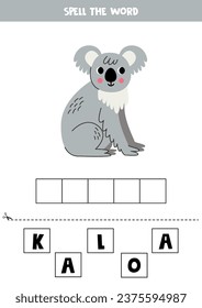 Spell the word. Vector illustration of cute cartoon koala. Spelling game for kids. 