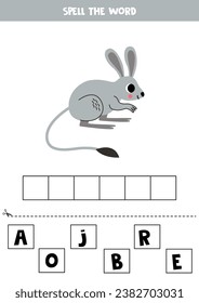 Spell the word. Vector illustration of cute cartoon jerboa. Spelling game for kids. 