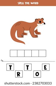 Spell the word. Vector illustration of cute cartoon brown otter. Spelling game for kids. 