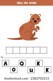 Spell the word. Vector illustration of cute cartoon quokka. Spelling game for kids. 