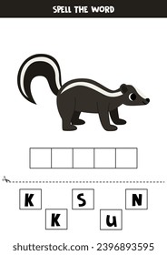 Spell the word. Vector illustration of cute cartoon skunk. Spelling game for kids. 