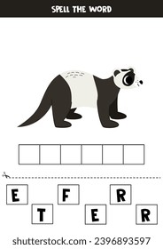 Spell the word. Vector illustration of cute cartoon ferret. Spelling game for kids. 