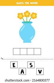 Spell the word. Vector illustration of glass vase. Spelling game for kids. 