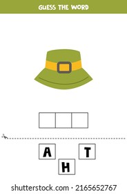 Spell the word. Vector illustration of green hat. Spelling game for kids. 