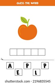 Spell the word. Vector illustration of hand drawn apple. Spelling game for kids. 