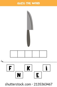 Di la palabra. Ilustración vectorial del cuchillo. Juego de deletreo para niños. 
