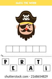 Spell the word. Vector illustration of pirate. Spelling game for kids. 