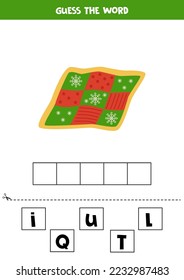 Spell the word. Vector illustration of quilt. Spelling game for kids. 