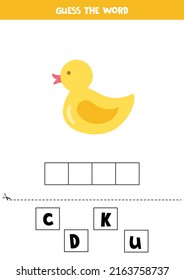 Spell the word. Vector illustration of rubber duckling. Spelling game for kids. 