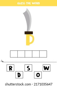 Sprich das Wort! Vektorgrafik von Schwert. Rechtschreibspiel für Kinder. 