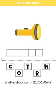 Spell the word. Vector illustration of torch. Spelling game for kids. 