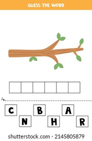 Spell the word. Vector illustration of tree branch. Spelling game for kids. 