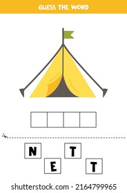 Spell the word. Vector illustration of yellow tent. Spelling game for kids. 