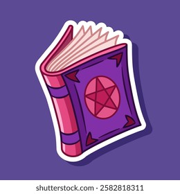 Spellbook cartoon illustration sticker. Vector Halloween decoration element. Halloween-themed element